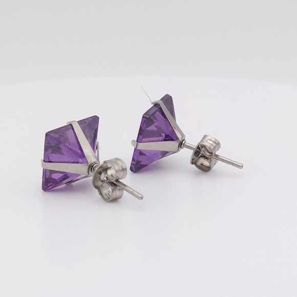 Silver 10mm Square CZ Amethyst Purple Stud Earrings – NEW - Picture 15 of 16